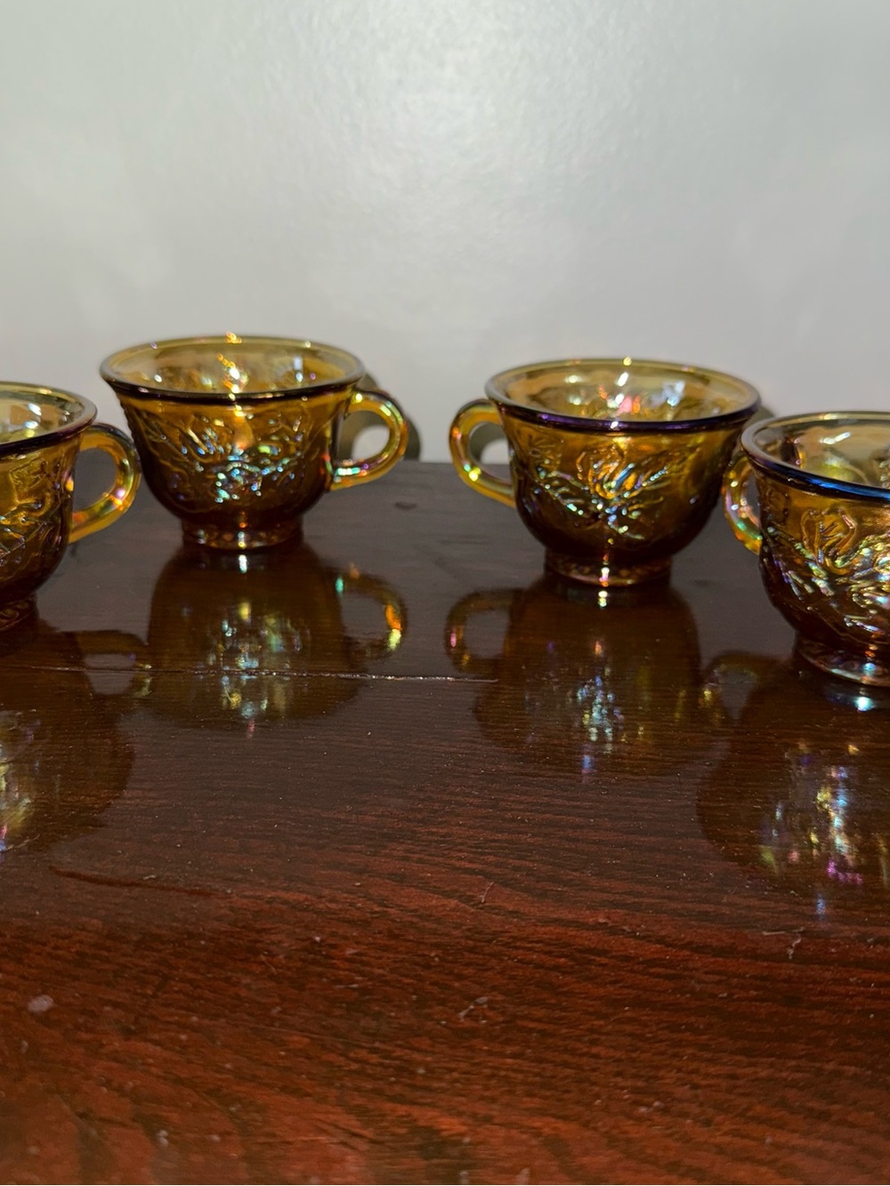 Amber Carnival Glass Tea Cups - Set of 4